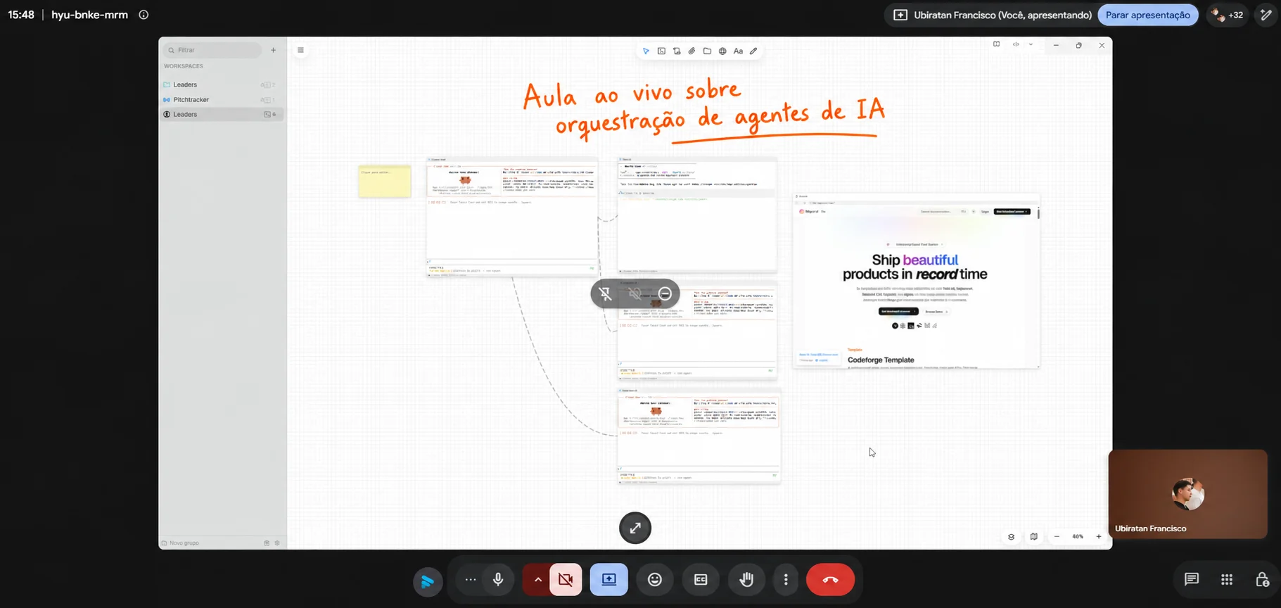 Aula ao vivo de sábado por videochamada, com o convidado apresentando para a comunidade.